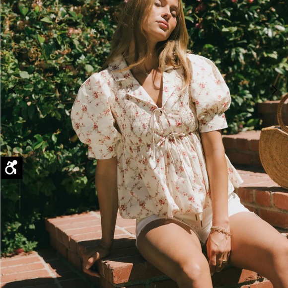 Tops - Floral Puff Sleeve Blouse